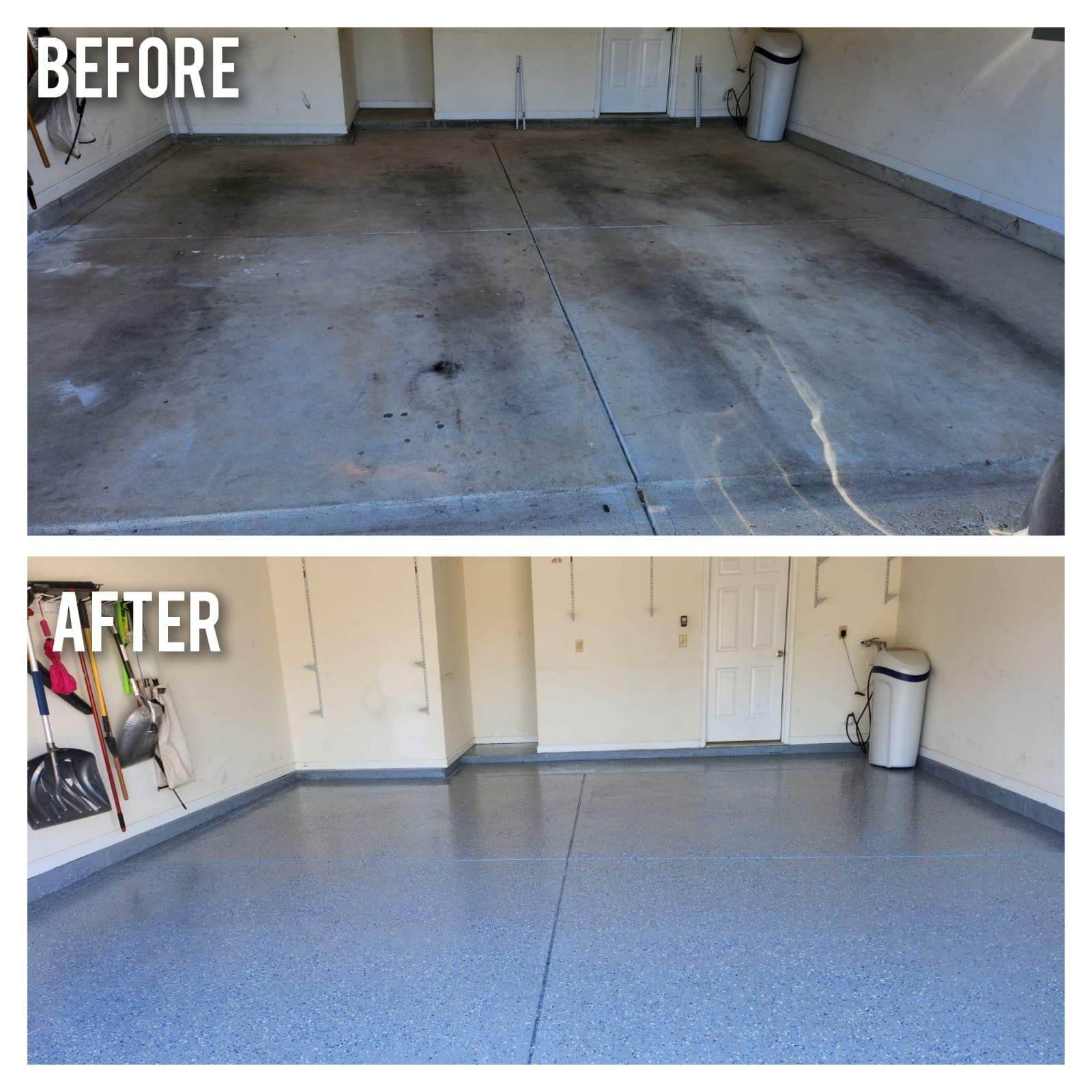 garage epoxy before and after Homerix Inc Westfield Indiana