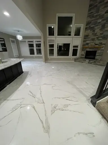 Calacatta marble porcelain tile floor installation Carmel Indiana — Homerix Inc
